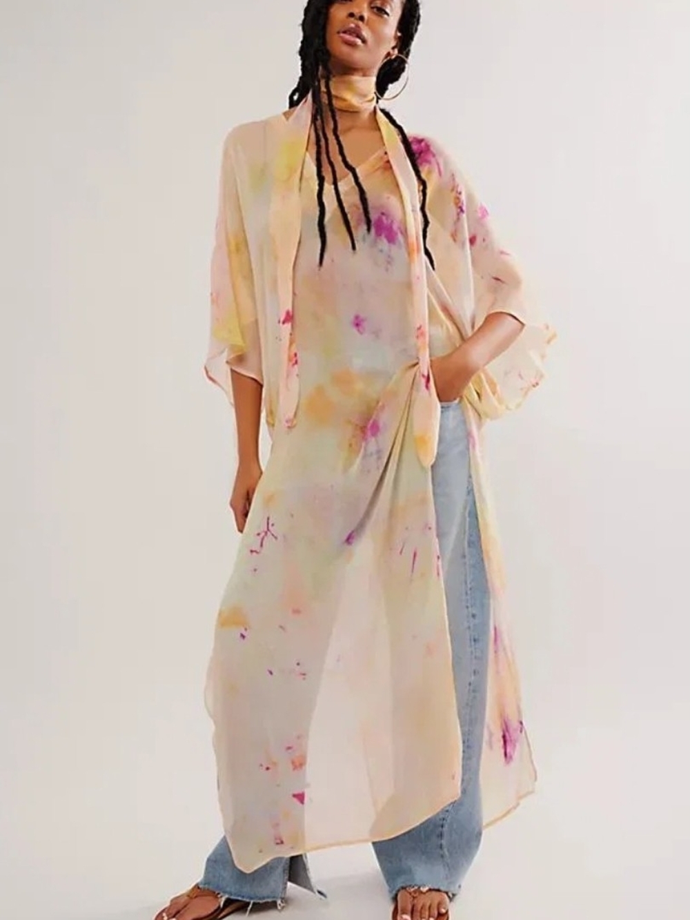 Free People X Jen's Pirate Booty Sheer Tie-Dye Kaftan (No Belt/Scarf) M/L NWT